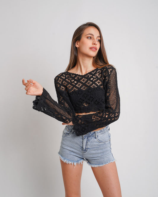 Top Crochet Ibicenco Manga Larga